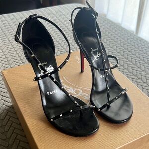 Christian Louboutin Riojana Spikes Black Stiletto Heels with Studded Straps